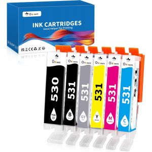530 531 Lot De 6 Cartouches D'Encre Compatibles Avec Canon Pgi-530 Cli-531 Pour Canon Ts8750 Ts8751 (530 531 Noir,Pgbk,Cyan,Jaune,Magenta,Gris) - Neuf