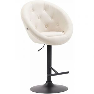 Tabouret de bar design moderne forme uf capitonn&eacute; avec repose-pieds en m&eacute;tal noir tissu cr&egrave;me TDB10323 - Neuf