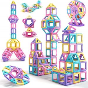 Mdy-Blocs De Construction Magnétiques 60 Pièces, Jeux De Aimantés Construction Magnetiques, Enfants Jouets Jeux De Construction Educatif Cadeau D'anniversaire Pour 3 4 5 6 7 8 9 Ans - Neuf