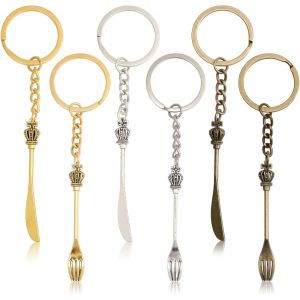 KALANKA-6 porte Clés en Alliage avec Chaîne en Fer 6 styles Pendentif Fourchette Couteau Couronne pour Clés Sacs à Main Décorations - Neuf