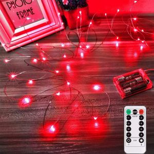 JGD-Guirlande lumineuse &agrave; piles, Guirlande Lumineuse avec T&eacute;l&eacute;commande, 5M 50LED Guirlande Int&eacute;rieur avec, 8 Modes Cuivre Fil Fairy Lights Pour Halloween, f&ecirc;te, No&euml;l Decoration-Valentin (Rouge) - Neuf