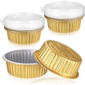 Loranka-10 Pi&egrave;ces Barquette Aluminium Avec Couvercle, 520ml Barquette Alimentaire Barbecue, Barquettes Plateaux De Cuisson En Aluminium, Plateau Four Plaques De Cuisson Cupcakes Desserts(Rondes) - Neuf