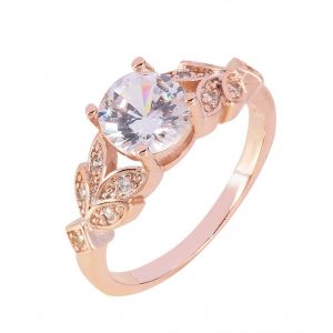 Bague De Mariage Ronde En Cuivre Plaque Avec Decoration En Zircon (6#) - Neuf