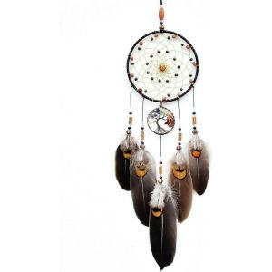Attrape-rêves avec arbre de vie fait à la main traditionnel Dream Catcher indien bons rêves mur chambre voiture miroir décoration ornement Gift.Brown - Neuf