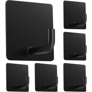 Crochet Adhesif Mural sans Percage 6 Pièces Crochet Autocollant 304 Acier Inoxydable Portée 10kg Étanche et Anti-rouille Colle forte 3M pour Salle de Bain,Cuisine,Salon Noir 4.5x4.5x3cm - Neuf