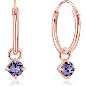 Kal-&reg; Boucles D'oreilles Petites Cr&eacute;oles En Argent 925 Plaqu&eacute; Or Rose & Pendentif 3 Mm Cristaux Swarovski&reg; Elements Ronds - &Eacute;paisseur 1.2 Mm - Diam&egrave;tre: 12 Mm - Choix De Diff&eacute;rentes Couleurs - Neuf