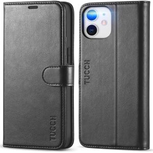 MEVRONISSHOP-Etui Coque pour iPhone 12 Mini, Antichoc TPU Housse iPhone 12 Mini Cuir Synth&eacute;tique Portefeuille Etui RFID Blocage B&eacute;quille Fentes pour Cartes Magn&eacute;tique Coque pour iPhone 12 Mini - Noir - Neuf