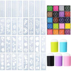 KALANKA-Kit de peinture au doigt, kit de peinture avec 32 pochoirs, 20 couleurs, tampon encreur et 5 éponges de peinture au doigt, outils de dessin - Neuf