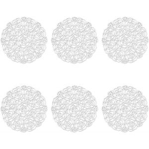 Lot de 6 sous-verres ronds dorés, dessous de verre, dessous de verre, dessous de verre, pour table, salle à manger, cuisine (argent, style 10 cm) - Neuf
