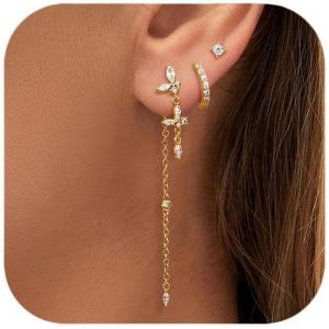 Kal-Boucles D'oreilles Femme Argent Sterling 925 Aiguilles Cartilage Tragus Helix Piercing Oreille Petites Boucles D'oreilles Femme Boucles D'oreille Hypoallerg&eacute;niques Plaqu&eacute; Or 14 Carats Femme - Neuf