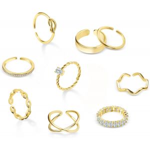 Kal-10 Pi&egrave;ces Bague Femme Acier Inoxydable Argent Or 18k Palque Bijoux Breloque 46 49 52 54 57 60 62 Anneaux Empilables - Neuf