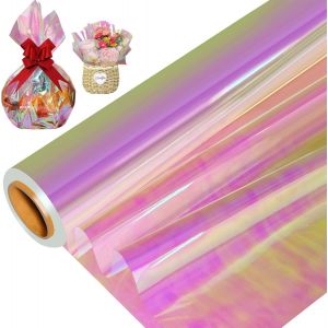 Rouleau de film cellophane irisé, 86 cm x 15 m, arc-en-ciel, transparent, irisé, multicolore, pour grands cadeaux, fleurs, ailes de fée, paniers-cadeaux, friandises, Noël - Neuf