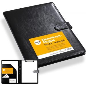 pochette porte-bloc A4 en cuir synth&eacute;tique, pochette porte-documents noire, conf&eacute;rencier avec fermeture magn&eacute;tique, conf&eacute;rencier avec 4 compartiments et pince, id&eacute;al comme agenda - Neuf