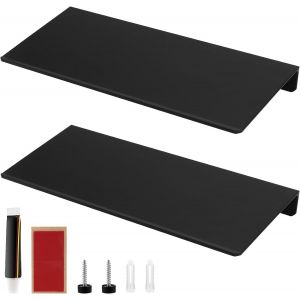 Lot de 2 Etagere Murale sans percage en métal Noir de 30 cm, Etagere sans percer pour Salle de Bain, Cuisine, Chambre à Coucher, Salon, Bureau - Neuf
