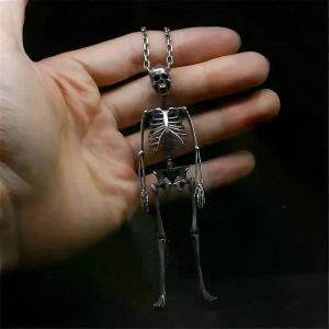 Cr&eacute;atif Peut Transformer Formes Arbitrairement Cr&acirc;ne Pendentif Hommes Collier Punk Hiphop Couleur Argent&eacute;e L'ensemble Du Corps Squelette F&ecirc;te - Neuf