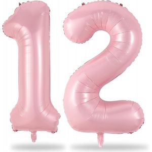 SJZG-Ballon Décoratif 12Ème Anniversaire Rose Pastel 12 Ballon Géant En Aluminium En Forme De Chiffre 12 Et 2 Ballons À L'Hélium Pour Fille De 12 Ans 21 Ans Décoration D'Anniversaire De Fête - Neuf