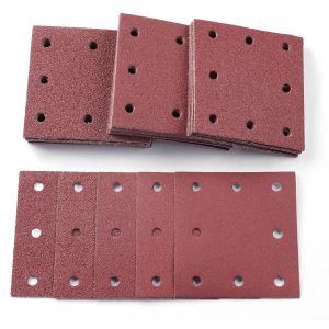 50 Pièces Papier a Poncer,110x115mm Feuilles Abrasives 40/60/80/120/240 Grains Abrasives Papier pour Ponceuse Vibrante Polir et Enlever La Rouille - Neuf