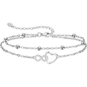 Tianyi-Bracelet De Cheville En Argent Sterling 925 - Chaîne Réglable 23 + 5 Cm Pour Femme - Cadeau Pour Maman/Mère, 26 Centimeters, Argent Sterling - Neuf