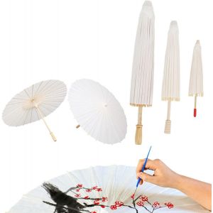 3pcs Parapluie En Papier Vierge, 20/30/40cm Ombrelle Mariage En Chinois Peinture &Agrave; Faire Soi-M&ecirc;me D&eacute;coratif Parapluie Pour F&ecirc;te De Mariage Photo Cosplay Prop - Neuf