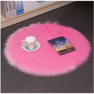Sjzg-Tapis Rond En Peau De Mouton Synthétique - Lavable - Doux - Moelleux - Avec Coussin De Chaise À Poils Longs - Imitation Laine - Pour La Décoration De La Maison - Rose - 40 X 40 Cm - Neuf