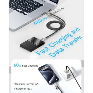 C&acirc;ble Multi Usb, 4 En 1 C&acirc;ble Universel [3m] Multi Usb C&acirc;ble De Chargement En Nylon Avec Usb C/A Vers Lightning Ou C Pour Iphone, Samsung Galaxy, Huawei, Honor, Oneplus - Neuf