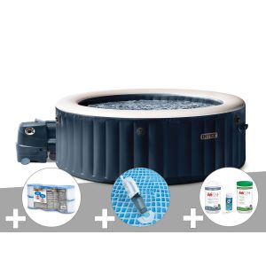 Kit spa gonflable Intex PureSpa Blue Navy rond Bulles 4 places + 6 filtres + Aspirateur + Kit de traitement brome - Neuf