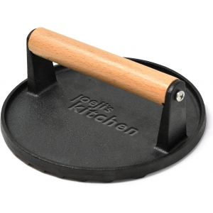 Ulteronixshop-Joeji's Kitchen Presse Hamburger En Fonte - Presse Stri&eacute;e Pour Faire Des Marques De Cuisson Parfaites - Presse Burger Steak Hach&eacute; R&eacute;sistante Avec Poign&eacute;e En Bois - Neuf