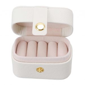 Boîte De Rangement De Bagues Petit Organisateur De Bijoux Étui De Boucle D'oreille De Voyage Cuir Pu Blanc - Neuf