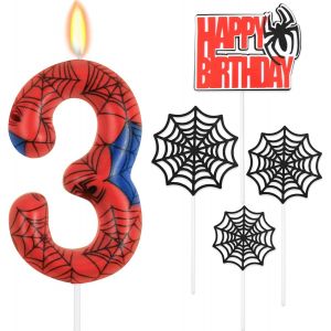 Eryi-Bougie Araignée, Rouge Bleu Bougie Araignée, Bougie Numéro En Toile D'araignée, Gâteau D'anniversaire Décorations D'anniversaire En Forme D'araignée Pour Garçons Et Filles - Neuf