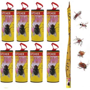 KALANKA-BTORER Lot de 8 rouleaux attrape-mouches - Ruban adhésif contre les insectes tels que les mouches, les moustiques et les mites - Pour l'intérieur et l'extérieur (8) - Neuf
