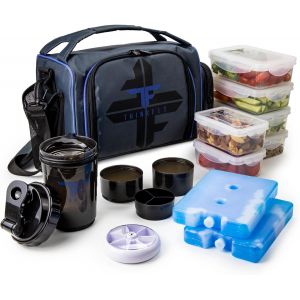 Sac Isotherme Repas, Sans Bpa - 6 Boîtes À Lunch Pour Aliments Allant Au Micro-Ondes Et Au Congélateur, Bouteille De Shaker, Boîte À Comprimés - Boite Hermetique Alimentaire - Bleu - Neuf