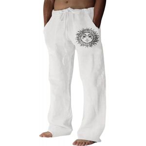 Pantalon Lin Homme &Eacute;t&eacute; L&eacute;ger Pantalons Fluide Avec Taille &Eacute;lastique D&eacute;contract&eacute; Pantalon D'&eacute;t&eacute; Large Avec Poches De Plage - Neuf