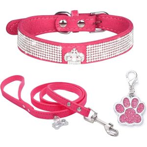Collier Chien Strass Collier En Velours Doux Colliers En Cuir Pour Chiens Laisse Et Collier Mignon Diamants De Luxe Cloutés Bling Collier De Chiot Réglable Pour Petits Chiens Chats Moyens Noir Xs - Neuf