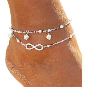 Tianyi-Soleil Lune Bracelet Cheville Multicouche Ananas Amour Tortue Cheville Perles D'&eacute;t&eacute; Accessoire Plage Pied Femme Fille Bijoux (Lettre 8 Chevilles) - Neuf
