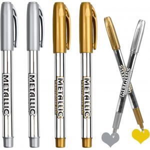 4 Pcs Stylos Marqueurs M&eacute;talliques Or Et Argent, Pointe Fine De 1.5 Mm, Porte-Stylo Portable, Encre De Haute Qualit&eacute;, S&eacute;chage Rapide, Pour Sur Papier, Verre Et Bois Scrapbooking Diy Album Calligraphie - Neuf