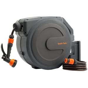 NouvelHorizonstore-Enrouleur Tuyau Arrosage Gris Fonc&eacute; Mural Jardin 30m+2m, Devidoir R&eacute;traction Automatique et Pistolet d'Arrosage 7 Buse &iquest; - Neuf