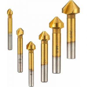 Fraise conique HSS 90°, 6 pièces, fraise conique, chanfrein, dents 6,3 mm, 8,3 mm, 10,4 mm, 12,4 mm, 16,5 mm, 20,5 mm, revêtement en titane, outil d'ébavurage cylindrique en cuivre - Neuf