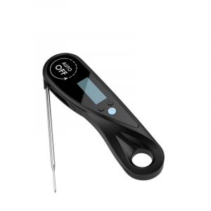 Thermomètre De Cuisine, 3 Deuxième Thermomètre À Viande À Lecture Instantanée Avec Écran Lcd Rétro-Éclairé, Pliable Sonde Pour La Cuisson De La Viande Pour Barbecue Steak Huile De Lait De Vin (Noir) - Neuf