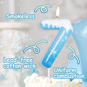 Frozen Bougies Flocon Anniversaire 4,Blanches Et Bleu De Neige Paillettes Bougie Chiffre,Bougie D'anniversaire Pour Gâteau,Frozen Pour Enfants Anniversaire Bébé Douche Fête Décoration[Z3341] - Neuf