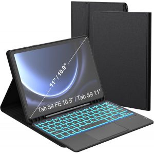 Étui De Clavier Pour Samsung Galaxy Tab S10 Fe/S9 Fe/Tab S9 ¿ 7 Couleurs D'éclairage Avec Porte-Stylo ¿ Clavier Qwertz Éclairé Allemand Pour S10 Fe/S9 Fe 10,9""/S9 11 Pouces, Noir - Neuf