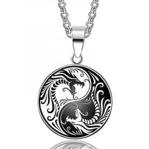 Tendance De Conception Créative Style Chinois Yin Yang Double Dragon Collier Pendentif En Acier Inoxydable Hommes|||| S Domineering Party Jewelry - Neuf