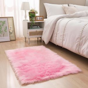 Kalanka-Peau De Mouton Synthétique,Cozy Sensation Comme Véritable Laine Tapis En Fourrure Synthétique, Man-Made Luxe Laine Tapis De Canapé Coussin (60x90cm, Rose) - Neuf