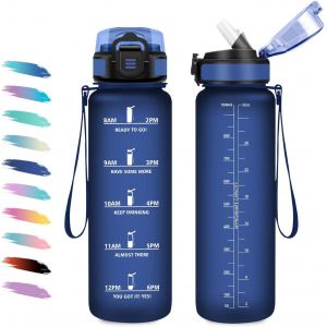 Kalanka-Gourde Sport 1l, Bouteille D'eau Motivante Avec Marquages De Temps, Gourde Avec Paille, Facile À Transporter, Étanche Et Réutilisable, Bouteille Pour Randonnée, Camping, Bureau, Extérieur, Yo - Neuf