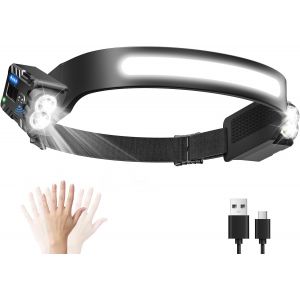 Nsiecd-Lampe Frontale Led Ultra Puissante Avec 8 Modes D'&eacute;clairage, Ipx4 &Eacute;tanche Lampe Frontale Rechargeable Avec D&eacute;tecteur De Mouvement Pour Camping, Course, P&ecirc;che - Neuf