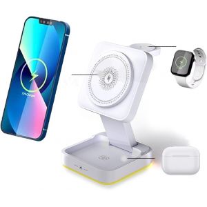Station De Charge Sans Fil 3 En 1, Chargeur Sans Fil De Voyage Pour Iphone 15 14 13 12 Pro, Support De Chargeur Pour Apple Watch 9 8 7 6, Station De Charge Rapide Pour Airpods 2 3 [GYC963316] - Neuf