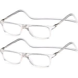 Lunettes 2 Pack, Lunettes Loupe, Lunettes De Lecture Magnétique, Longueur Réglable Lunette De Lecture Homme Femme, Nv2904 (2transparent, 1.5, X) - Neuf