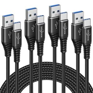 Thef-Câble Usb C Charge Rapide[0.3m+1m+2m+3m/Lot De 4],Cable Chargeur Usb Type C Pour Samsung Galaxy Note 10 9 8 A70 A50,S10 S9 S8 S20 S21 5g 21,Huawei,Sony,Lg,Xiaomi,Cordon Usb C Nylon Tressé - Noir - Neuf