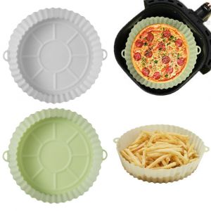 Ensemble de 2 tapis de cuisson ronds r&eacute;utilisables en silicone pour friteuse &agrave; air chaud et four - Compatibles avec les friteuses &agrave; air chaud et les fours - Neuf