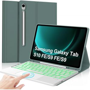 Coque Clavier pour Samsung Galaxy Tab S9 FE/S10 FE 10.9""/S9 11"" avec Touchpad, Coque Clavier AZERTY Fran&ccedil;ais R&eacute;tro&eacute;clair&eacute; Bluetooth pour Samsung Tab S10 FE/S9 FE 10.9""/S9 11"", Vert Fonc&eacute; - Neuf