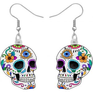 Kal-Acrylique Créatif Mignon Halloween Crâne De Sucre Squelette Boucles D'oreilles Pendantes Pour Femmes Filles Nouveauté Saison De L'effroi Bijoux Gothiques Pour Cadeaux - Neuf